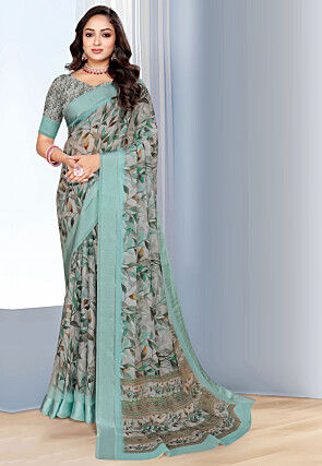 Turquoise printed saree 